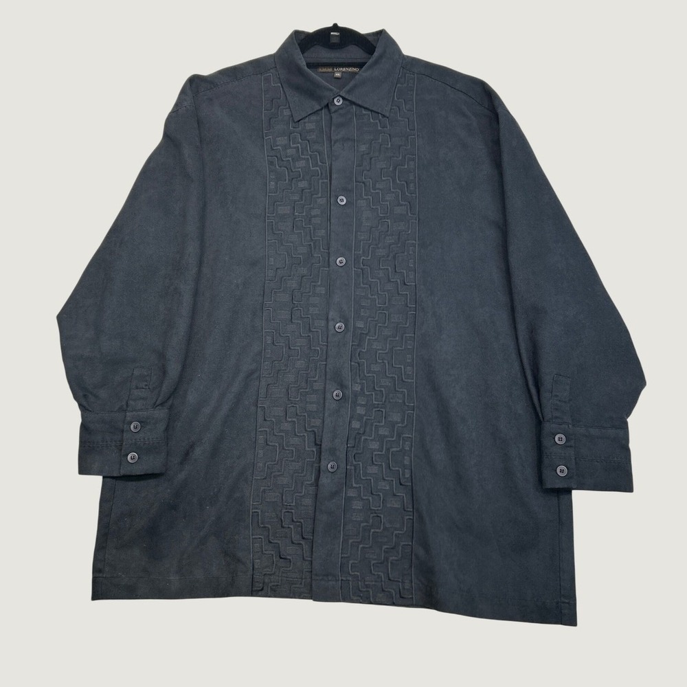 Lorenzino Shirt Mens XXL Black Faux Suede Geometric Embroidered Goth Oversized